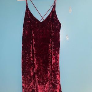 Spaghetti Strap Maroon Velvet Dress